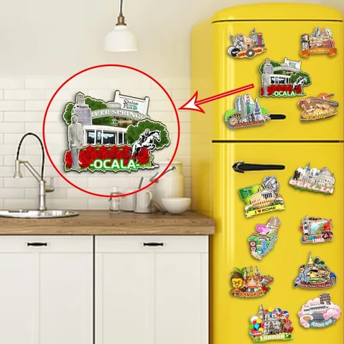 Vista 4 de Ocala - Imán de madera para nevera, diseño 3D de Florida, Estados Unidos, decoración de recuerdos coleccionables, hecho a mano, 2