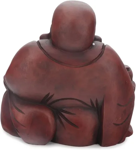 Vista 5 de Buddha Groove Estatua de Buda feliz de Polystone Hotei con acabado de caoba para uso en interiores