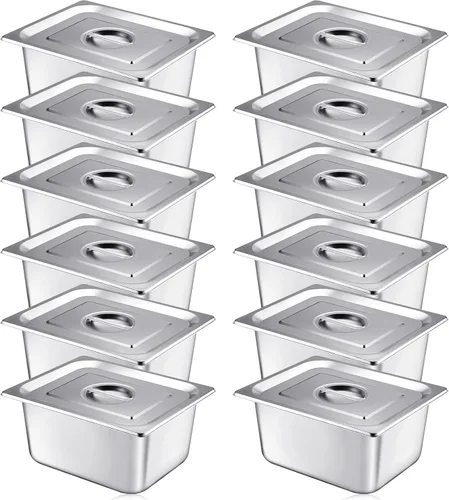 Vista 12 de Mifoci Paquete de 2 sartenes de vapor de acero inoxidable con tapa, 1/2 de tamaño x 4 pulgadas de profundidad, suministros de restaurante