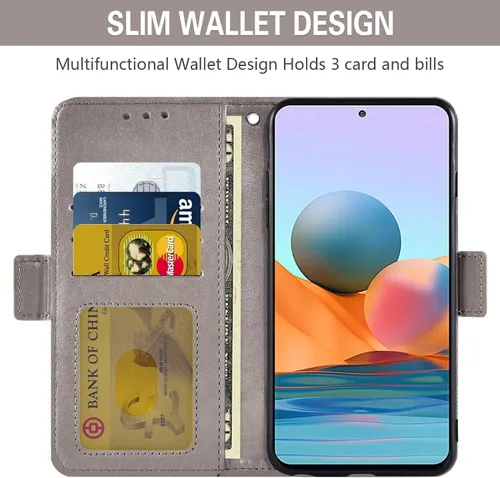 Vista 3 de Asuwish Compatible con Xiaomi Redmi Note 10 Pro - Funda tipo cartera de vidrio templado, protector de pantalla para tarjeta de crédito, correa