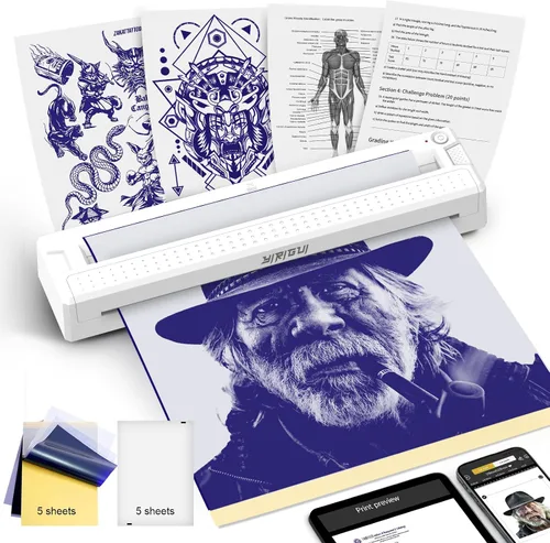 Vista 8 de 2026 Nueva plantilla de tatuaje e impresora de documentos 2 en 1, impresora térmica inalámbrica Bluetooth, transferencia rápida HD, portátil fácil