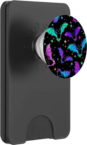 Vista 6 de Patrón gótico de murciélago de Halloween, regalo para amantes de los murciélagos espeluznantes, en negro PopSockets MagSafe PopGrip para iPhone