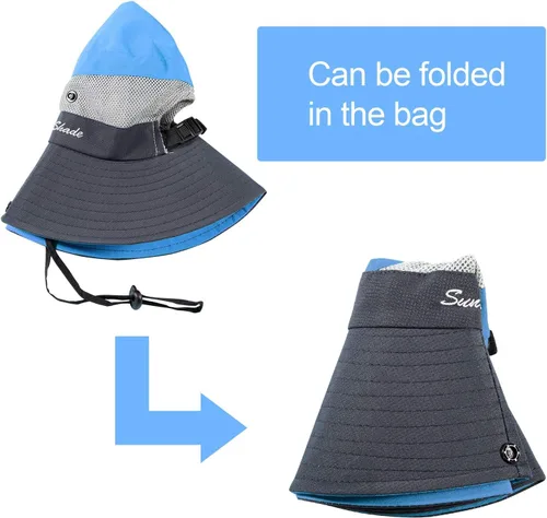 Vista 5 de Norme 2 piezas de sombrero de sol al aire libre para mujer, protección UV, plegable, malla de ala ancha, gorra de pesca para playa, cola de caballo