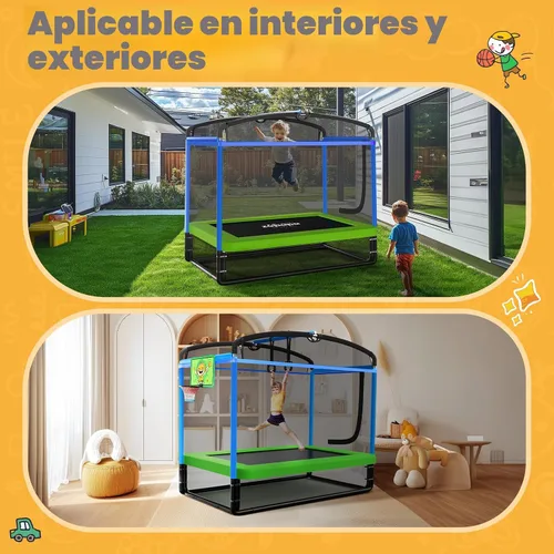 Vista 6 de Zupapa - Cama elástica rectangular de 4x6 pies con silla hamaca, aro de baloncesto y red de seguridad - Cama elástica para interiores y exteriores 5