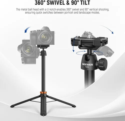Vista 7 de NEEWER Basics Trípode selfie stick de 150 cm compatible con iPhone, cámara DLSR, Canon, Sony, pequeño soporte de mesa de metal portátil