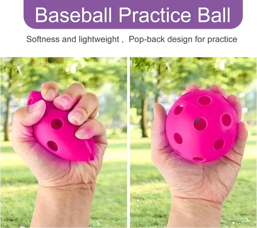 Vista 3 de Coopay Paquete de 24/80 pelotas de práctica de béisbol, bolas de entrenamiento de plástico, bolas de softball huecas ligeras para golpe