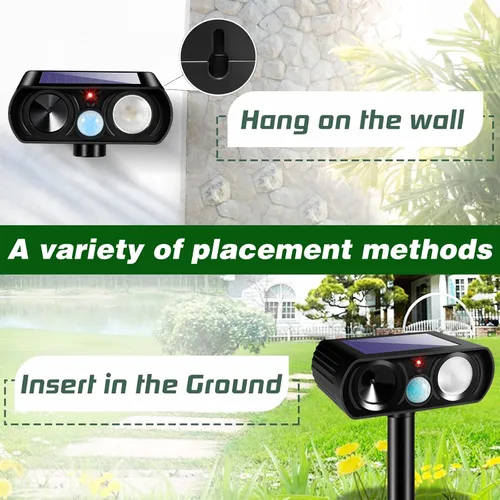 Vista 7 de Repelente solar ultrasónico de animales al aire libre, disuasorio de animales, repelente de gatos al aire libre con luz LED, dispositivo eficaz