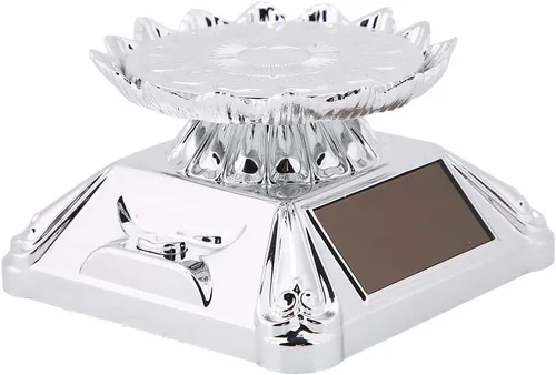 Vista 9 de Soporte de exhibición de joyas, luz LED solar para escaparate giratorio 360, reloj giratorio para teléfono, anillo de joyería (plata)