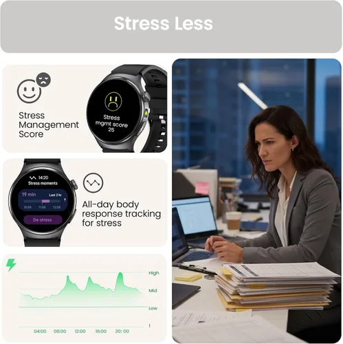 Vista 3 de Reloj inteligente de salud para mujeres y hombres, reloj de seguimiento de actividad física con pantalla de 1.43 pulgadas con frecuencia cardíaca