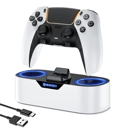 Vista 3 de NEWDERY PS5 Controller Charger Station, Fast Charging Dock for PlayStation 5 Controllers, Single Controller Charger Station + Dual Controller