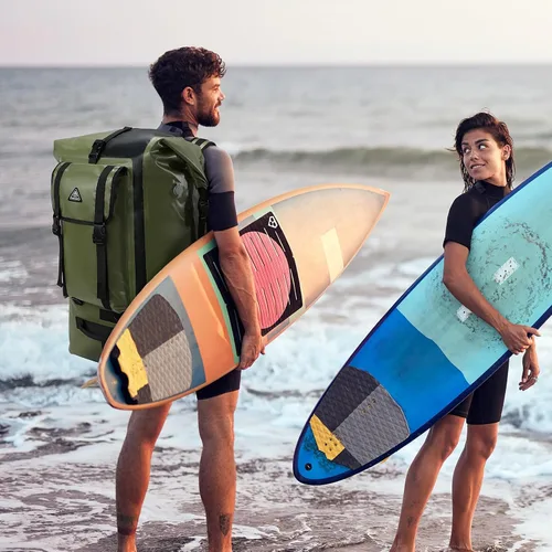 Vista 7 de Haimont Mochila enrollable 100% impermeable de gran capacidad IPX7, bolsa seca con bolsillos y válvula de aire, kayak, campamento, 60/100L