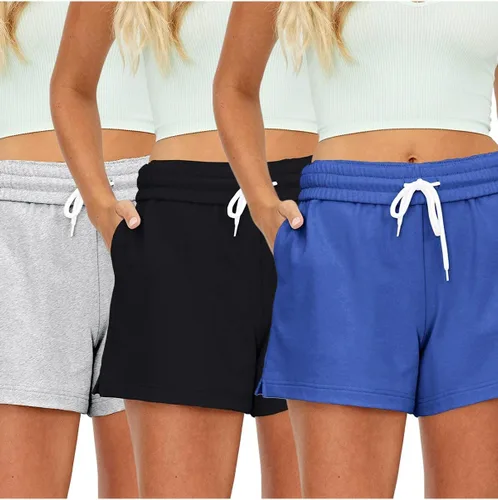 Vista 24 de AUTOMET Pantalones cortos deportivos para mujer, estilo casual, con cordón, cómodos, elásticos, de cintura alta, con bolsillos