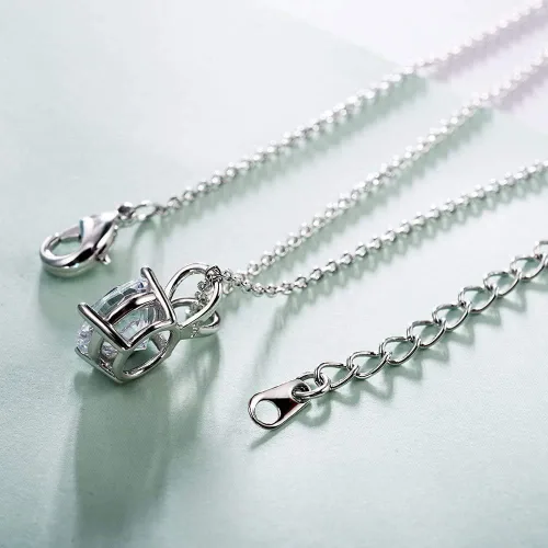 Vista 4 de AllenCOCO 925 Sterling Silver Necklace for Women Trendy, Cubic Zirconia Pendant Dainty Chain, Delicate Charm Jewelry, Birthday Gifts for Girlfriend