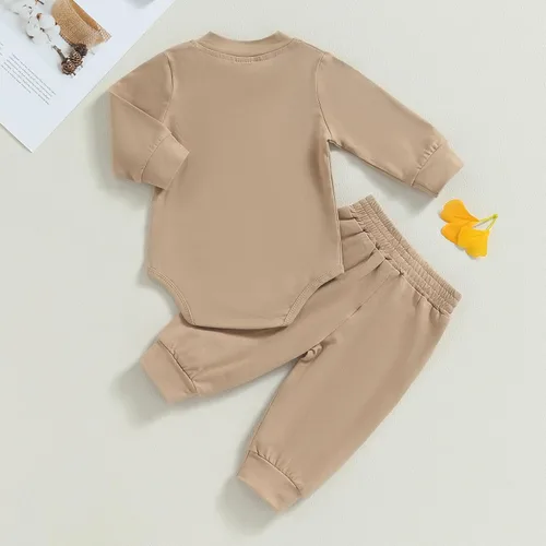 Vista 7 de Ropa de bebé recién nacido, ropa de punto acanalado, manga larga, pantalones de algodón sólido, trajes de otoño e invierno, 2 piezas
