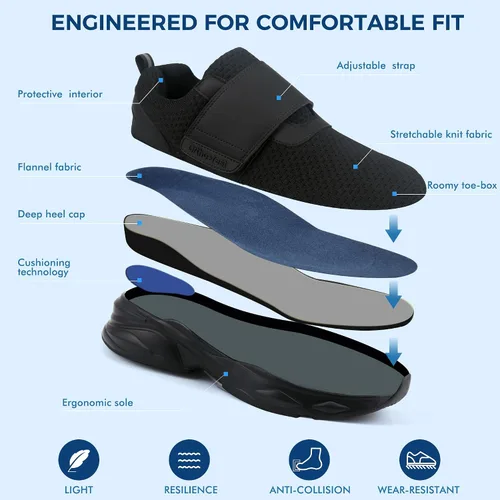 Vista 4 de Ortho+rest Zapatos para caminar diabéticos para hombre, zapatos para edema para pies hinchados, soporte de arco, zapatillas ortopédicas