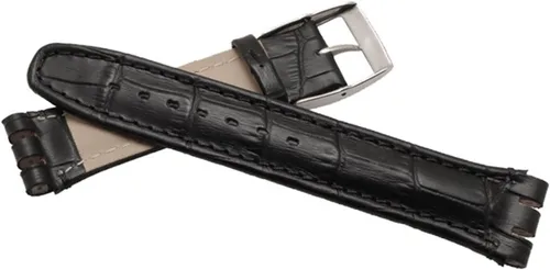 Vista 4 de Correa de reloj de hebilla de acero inoxidable de cuero de vaca de grano de cocodrilo para Swatch