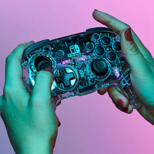Vista 7 de Afterglow LED Wireless Deluxe Gaming Controller - Licensed by Nintendo for Switch and OLED - RGB Hue Color Lights - See through Gamepad Controller