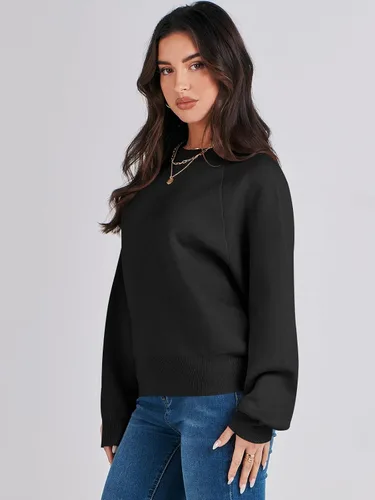 Vista 9 de ANRABESS Suéter de manga larga Dolman de gran tamaño para mujer, cuello redondo, hombros caídos, ajuste holgado, ropa de otoño 2023