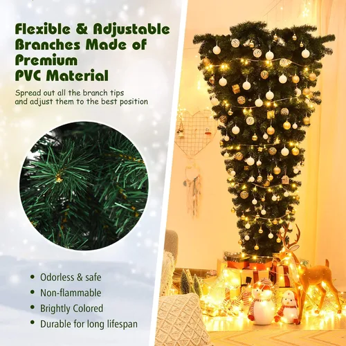Vista 4 de DORTALA - Árbol de Navidad artificial invertido de 7 pies para decoración festiva con soporte de metal Sin encender
