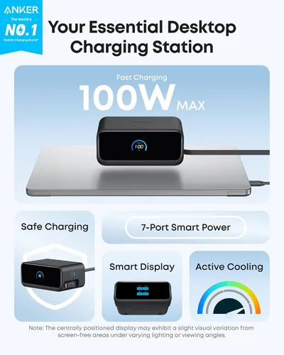 Vista 2 de Anker Estación de carga nano, tira de alimentación USB-C 7 en 1 para iPhone 16, cable retráctil Anker InstaCord de 2.3 pies, 3 USB-C, 1 USB-A, 3 AC