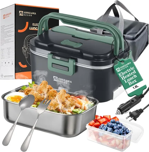 Vista 8 de Annie & Mia Design Fiambrera eléctrica para adultos, 100 W, 1.8 L, calentador de alimentos portátil para hombres, lonchera térmica para adultos