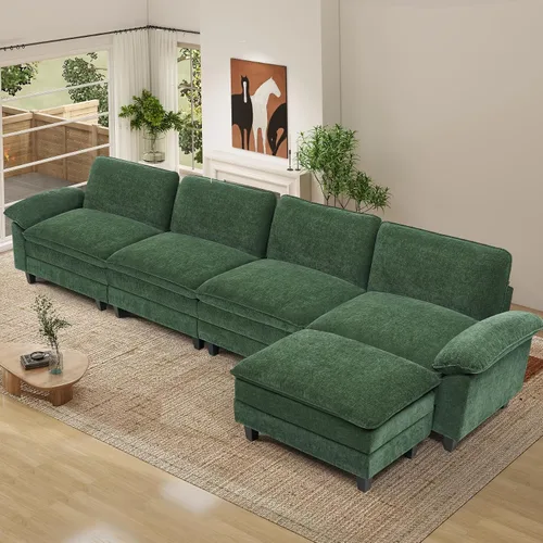 Vista 15 de Sofá modular modular de 118 pulgadas, cómodo sofá seccional de chenilla de 3 asientos para sala de estar, dormitorio y apartamento, color beige Pana