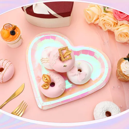 Vista 7 de Remerry 100 platos de corazón de boda, platos de papel desechables en forma de granel, platos de papel gruesos, platos decorativos de postre