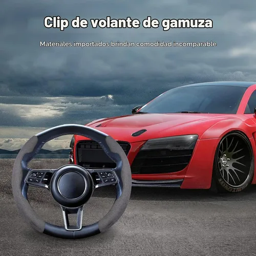 Vista 2 de Ergocar Sporty Suede - Funda para volante en forma de D y redonda, universal, antideslizante, transpirable, segmentada, funda protectora para Negro