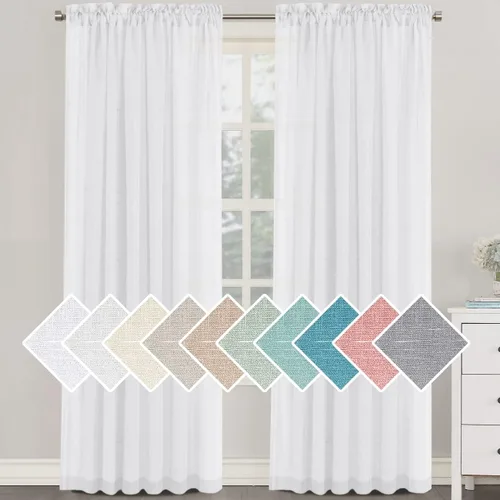 Vista 33 de H.VERSAILTEX - Cortinas de mezcla de lino natural semitransparentes, con bolsillo para cortinero, filtrado de luz, 2 paneles, para sala de estar Gris