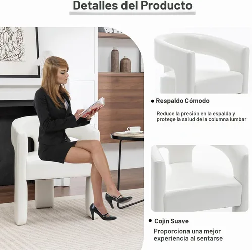 Vista 4 de Sillas de comedor de barril, Silla de acento de piel sintética pu beige