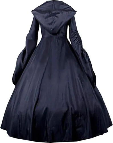 Vista 3 de Vestido gótico de reina vitoriana para mujer, vestido de baile gótico, renacentista, con capucha, disfraces de fiesta de Halloween