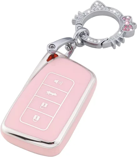 Vista 14 de Pangpai Funda para llavero rosa para Jeep, funda de protección de TPU suave con llavero brillante compatible con Jeep Grand Cherokee Renegade
