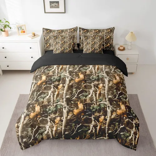 Vista 8 de Feelyou Juego de edredón botancial de camuflaje con bandera estadounidense Negro Marrón Oscuro