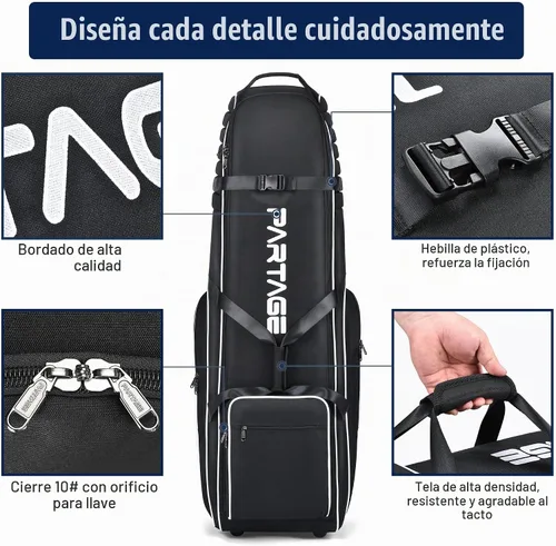 Vista 2 de Bolsa de viaje de golf Partage con sistema de soporte, estuche de viaje de golf para aerolíneas, Oxford 900D resistente - Negro Negro (Black Pro)
