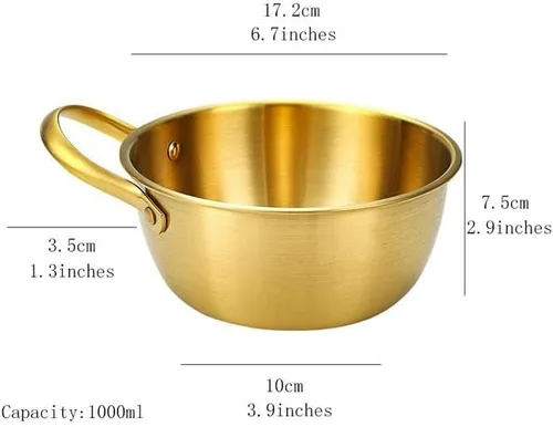Vista 3 de Ensaladera redonda dorada de 6.7 pulgadas con asa para mezclar alimentos, pasta, salsas de frutas