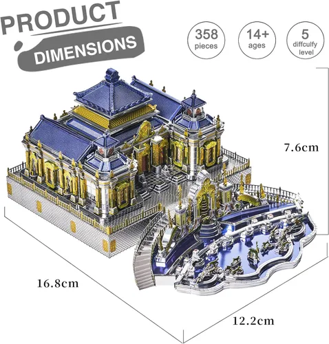 Vista 5 de Piececool Rompecabezas de metal 3D, el antiguo palacio de verano, arquitectura tradicional china, kit de modelos de construcción para adultos