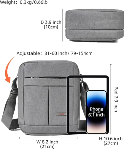 Vista 4 de KL928 Bolsa de mensajero para hombre Bolso cruzado de hombro, bolsa de viaje para hombre, bolso casual para trabajo y negocios