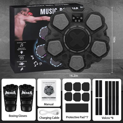 Vista 7 de Máquina de boxeo de música juguetes deportivos para niños y adultos, blanco de perforación inteligente Bluetooth montado en la pared, almohadilla
