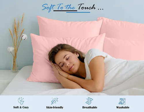 Vista 5 de Comfort Beddings Juego de 4 fundas de almohada estándar, 100% algodón orgánico de 600 hilos, fundas de almohada de algodón rosa rubor, fundas