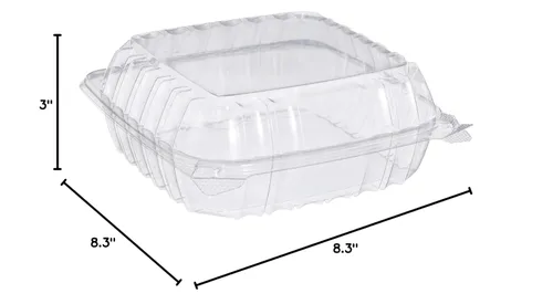 Vista 7 de Dart C90PST1 ClearSeal Contenedores de plástico con bisagras, transparentes, 8.2 x 8.3 x 3 pulgadas, caja de 250