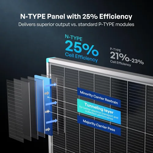 Vista 4 de Renogy Paneles solares 100 vatios, panel solar tipo N 25% de alta