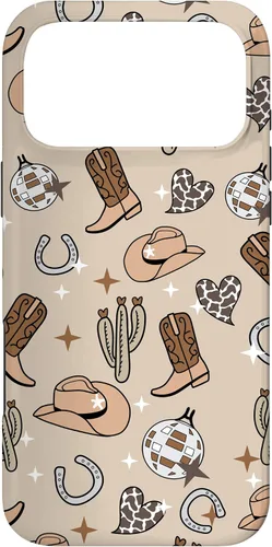 Vista 22 de Cowboy Hat & Boot & Disco Ball Pattern Brown Cowgirl Case for iPhone 17