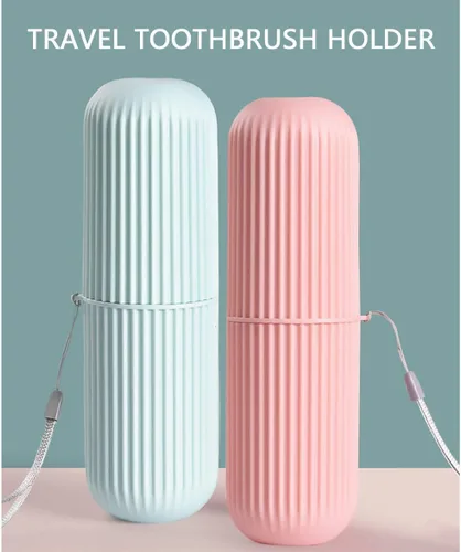Vista 5 de Estuche portátil para cepillos de dientes de viaje, 2 unidades, organizador portátil para viajes de negocios y uso diario (rosa y azul)