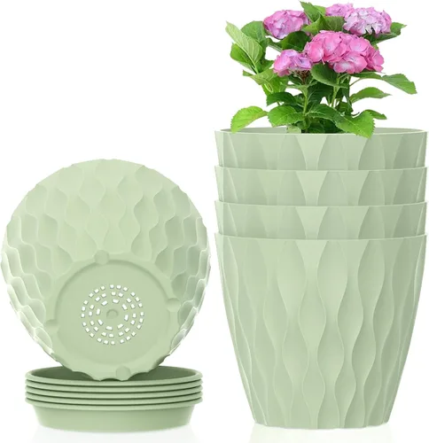 Vista 18 de Meowell Macetas pequeñas de plástico de 4 pulgadas, macetas de plántulas, juego de 5 macetas de ondas de agua para plantas de interior, macetas
