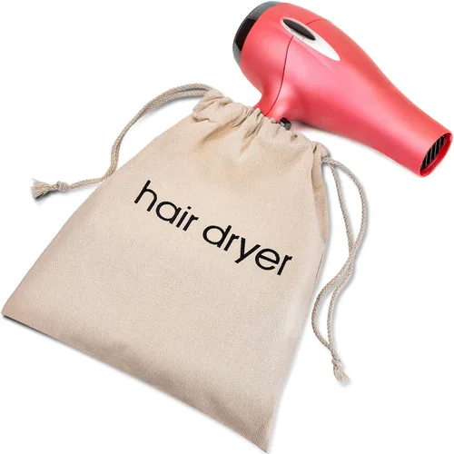 Vista 6 de Bolsas para secador de pelo con cordón, bolsa para secador de pelo, 11.8 x 13.8 pulgadas (algodón, beige)