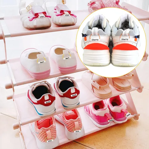 Vista 7 de HVSWLY 50 etiquetas impermeables con nombre para zapatos, etiquetas para botellas de agua, etiquetas de guardería para distinguir artículos