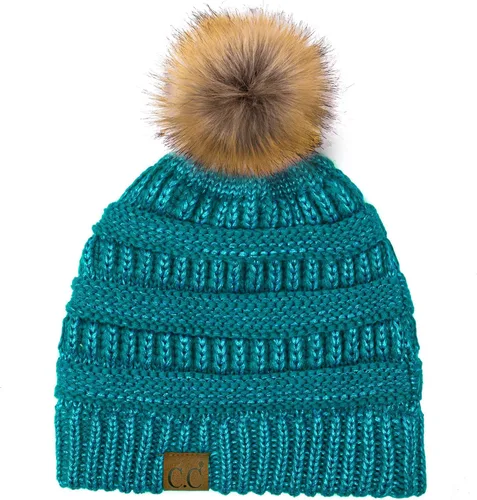 Vista 131 de Gorro unisex liso con pompón y ribete (HAT-43) de C.C Hatsandscarf Exclusives Marfil