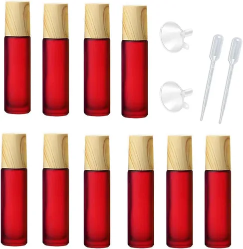 Vista 7 de 10 botellas de aceites esenciales de vidrio esmerilado, botellas de rodillo de masaje recargables de 0.3 onzas líquidas, botellas de perfume