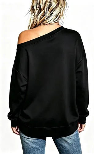 Vista 4 de Sudadera holgada de manga larga con hombros descubiertos para mujer de Halloween Gorro de Navidad negro