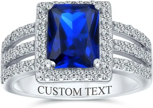 Vista 3 de Anillo de compromiso para mujer, estilo Art Deco 3CTW, rectángulo AAA, circonita cúbica, verde, azul, esmeralda, corte halo, cóctel, declaración